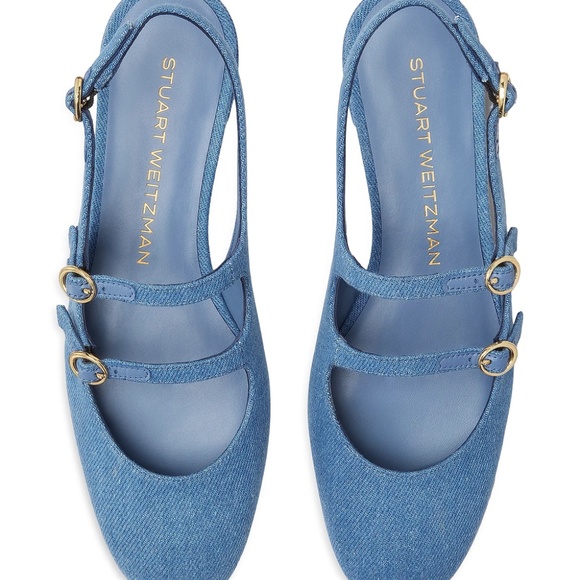 Stuart Weitzman Benni Denim Mary Jane Slingback Ballet Flats Women's Size 7 NEW - Picture 1 of 7
